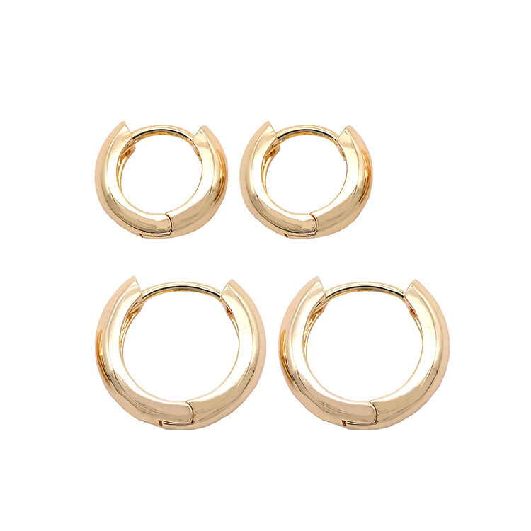 quality Factory Jewelry Wholesale Simple Design Round Shape 14K Gold Plated Thick Initial Huggie Hoop Earrings factory