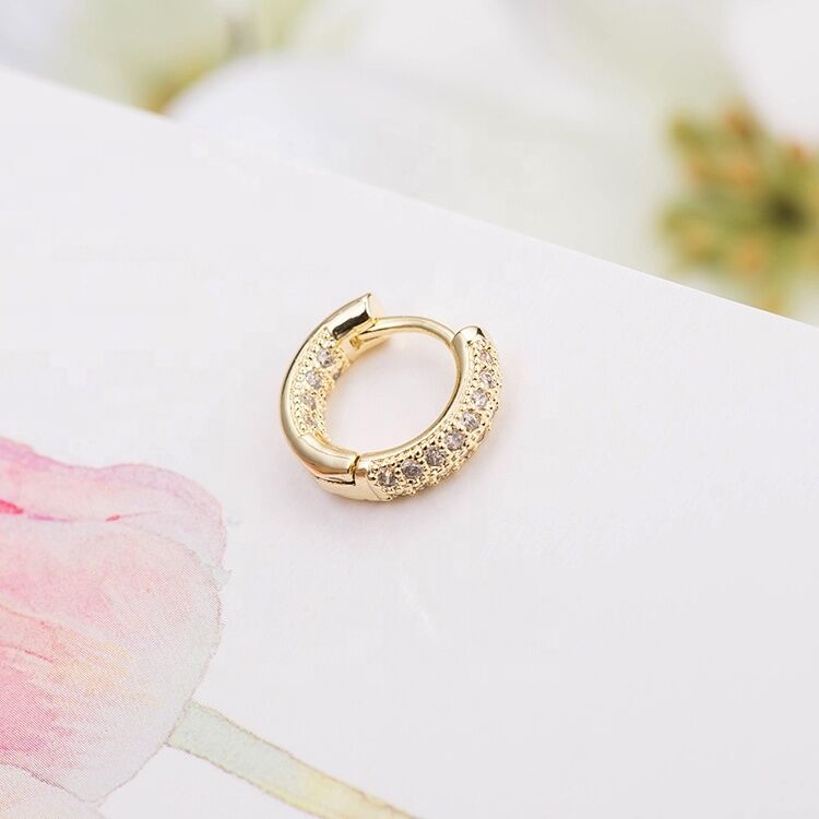 quality New Hot Sale 14k Gold Geometric Earrings Zircon-encrusted Jewelry Accessories Round Huggie Earrings  Hoop Earrings factory