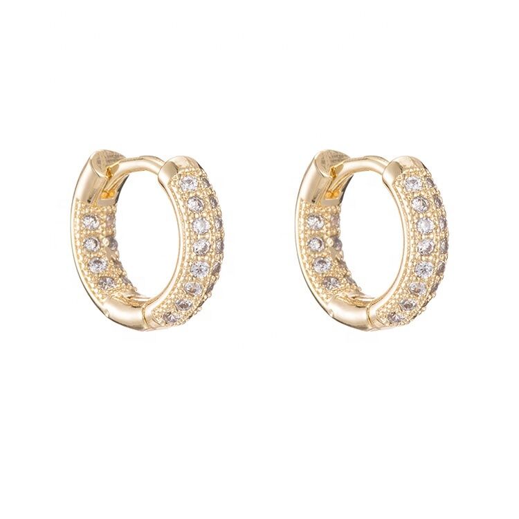 quality New Hot Sale 14k Gold Geometric Earrings Zircon-encrusted Jewelry Accessories Round Huggie Earrings  Hoop Earrings factory