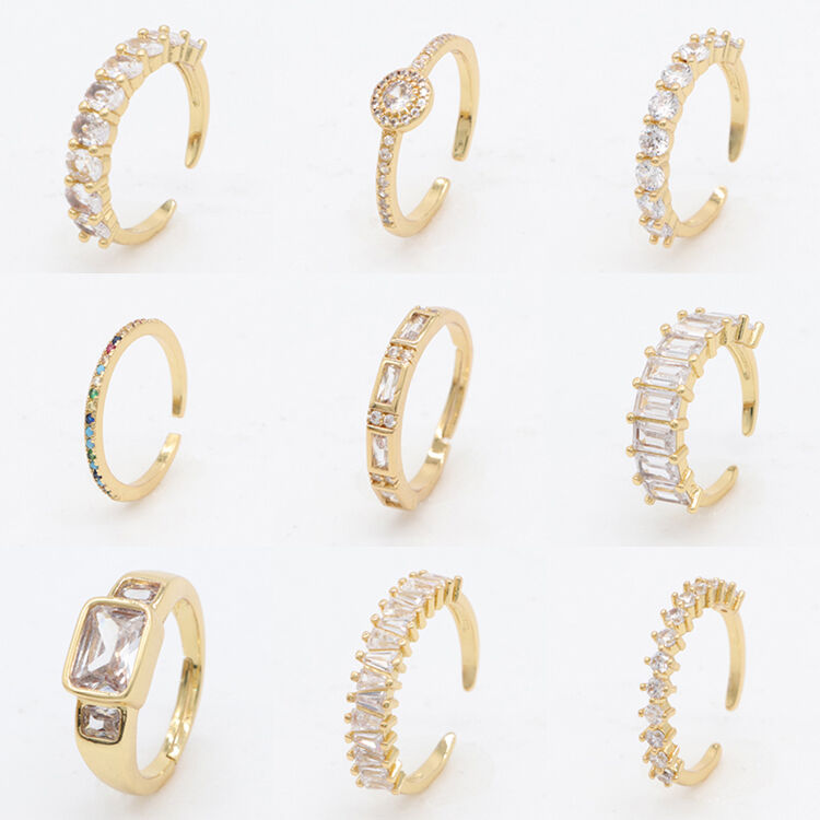 quality Factory Wholesale Fashion Designed Brass 14K Gold Plated Ladies' Open Adjustable Ring Featuring Micro Set Clear Zircon Rings factory