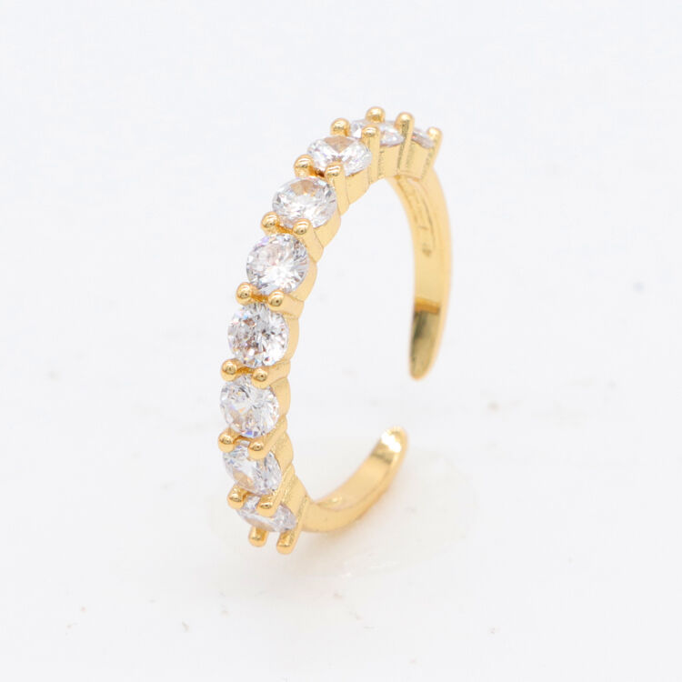 quality Factory Wholesale Fashion Designed Brass 14K Gold Plated Ladies' Open Adjustable Ring Featuring Micro Set Clear Zircon Rings factory