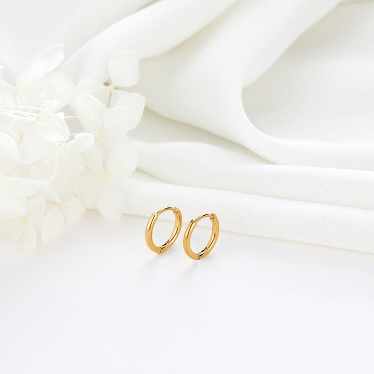 quality Fashion Jewelry PVD 14K Gold Plated Stainless Steel Round Hoop Earrings 11mm 14mm Huggies Earring factory
