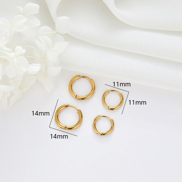 quality Fashion Jewelry PVD 14K Gold Plated Stainless Steel Round Hoop Earrings 11mm 14mm Huggies Earring factory