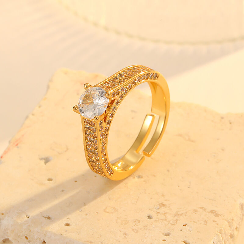 quality Custom 18K Gold Plated Brass Zircon Ring High End Open Adjustable Fashion Versatile and Elegant Women's Jewelry Rings factory