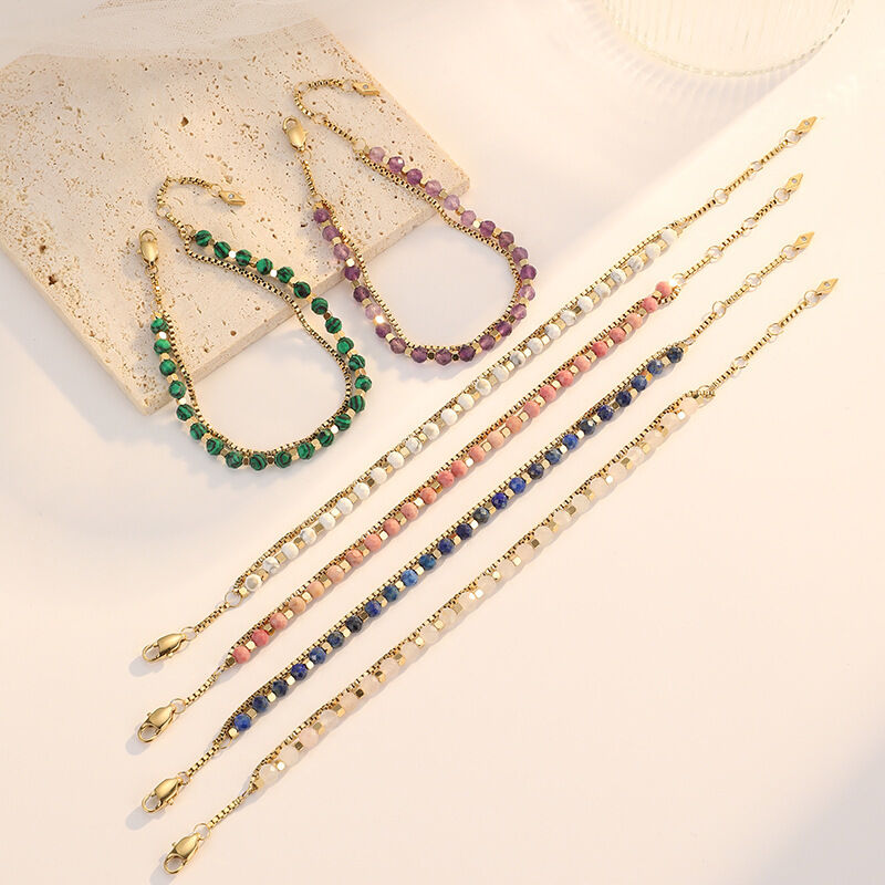 quality New Bohemian Style 18K Gold Plated Stainless Steel Box Chain Beaded Bracelet Fashion Women's Jewelry Bracelets factory