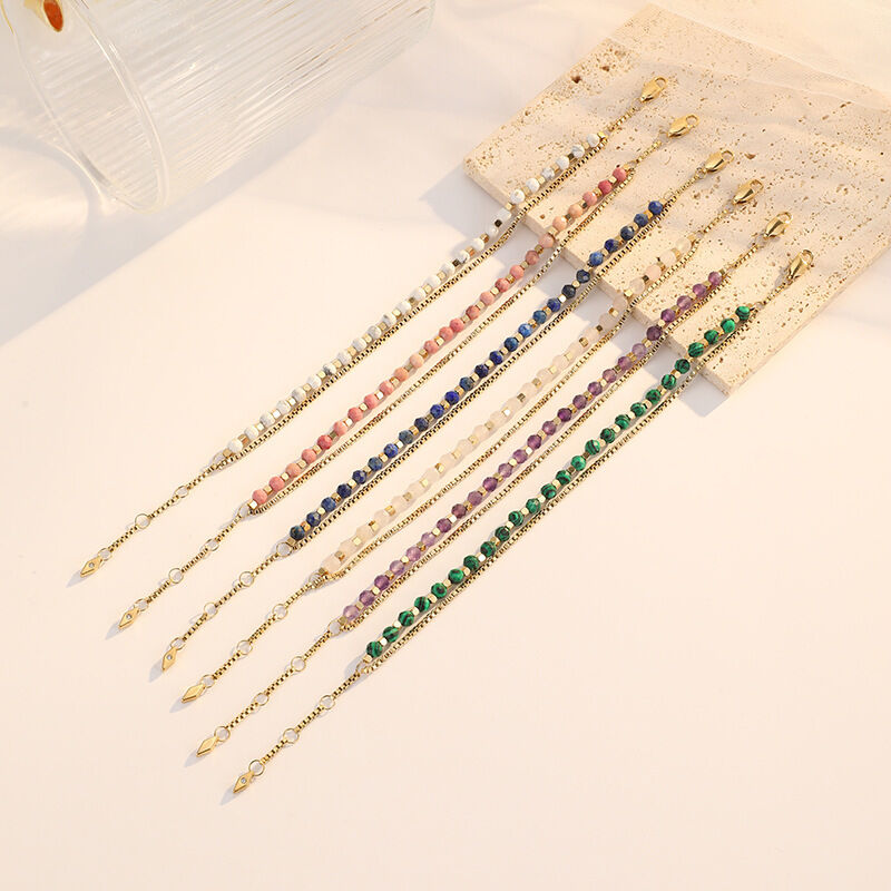 quality New Bohemian Style 18K Gold Plated Stainless Steel Box Chain Beaded Bracelet Fashion Women's Jewelry Bracelets factory