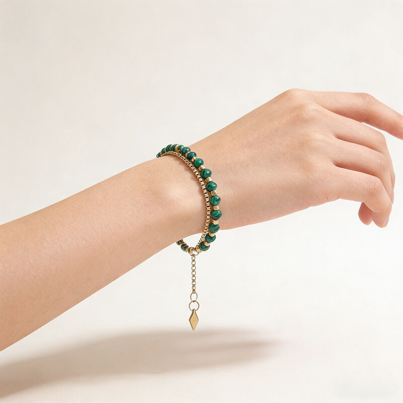 quality New Bohemian Style 18K Gold Plated Stainless Steel Box Chain Beaded Bracelet Fashion Women's Jewelry Bracelets factory