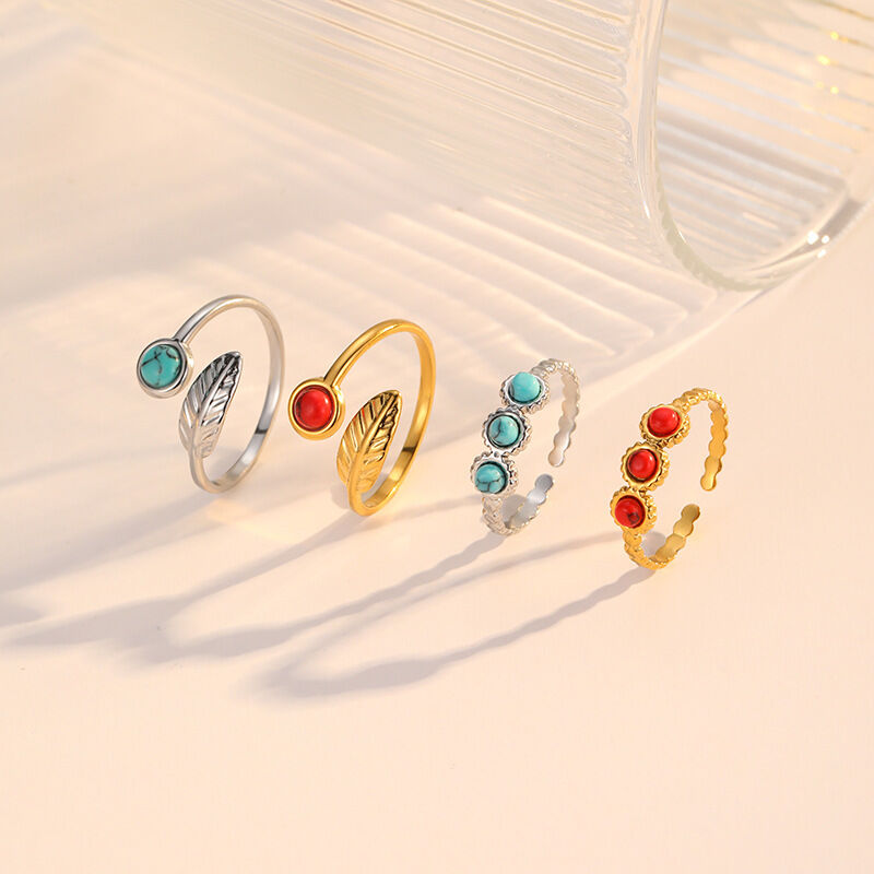 quality 18k Gold Stainless Steel Turquoise Ring Understated Luxury Fashionable Versatile Open Ring Bracelet for Women factory