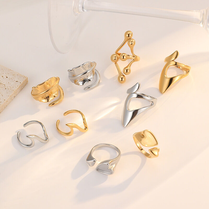 quality Fashion New 18K Gold Plated Stainless Steel Open Ring With Adjustable Size and a High End Irregular Jewelry Rings factory