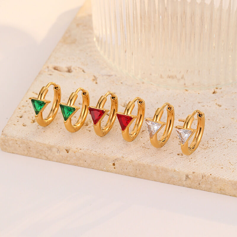 quality Stainless Steel Triangular Red and Green Transparent Zircon PVD 18K Gold Hoop Earrings for Women Jewelry Earrings factory