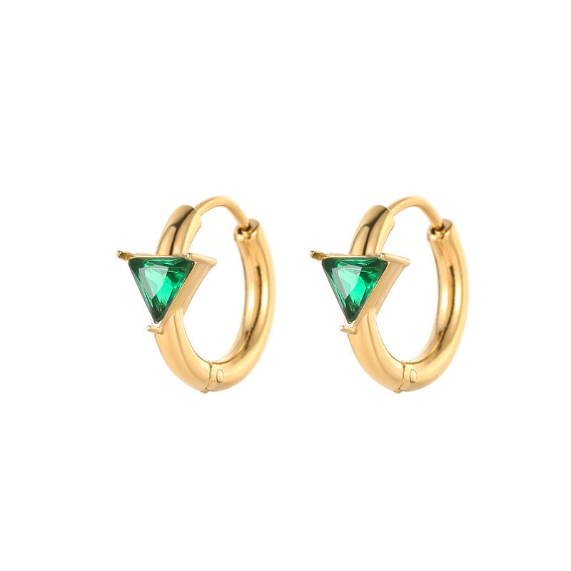 quality Stainless Steel Triangular Red and Green Transparent Zircon PVD 18K Gold Hoop Earrings for Women Jewelry Earrings factory