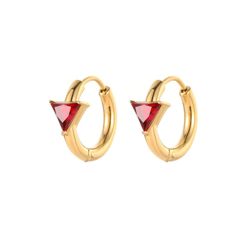 quality Stainless Steel Triangular Red and Green Transparent Zircon PVD 18K Gold Hoop Earrings for Women Jewelry Earrings factory