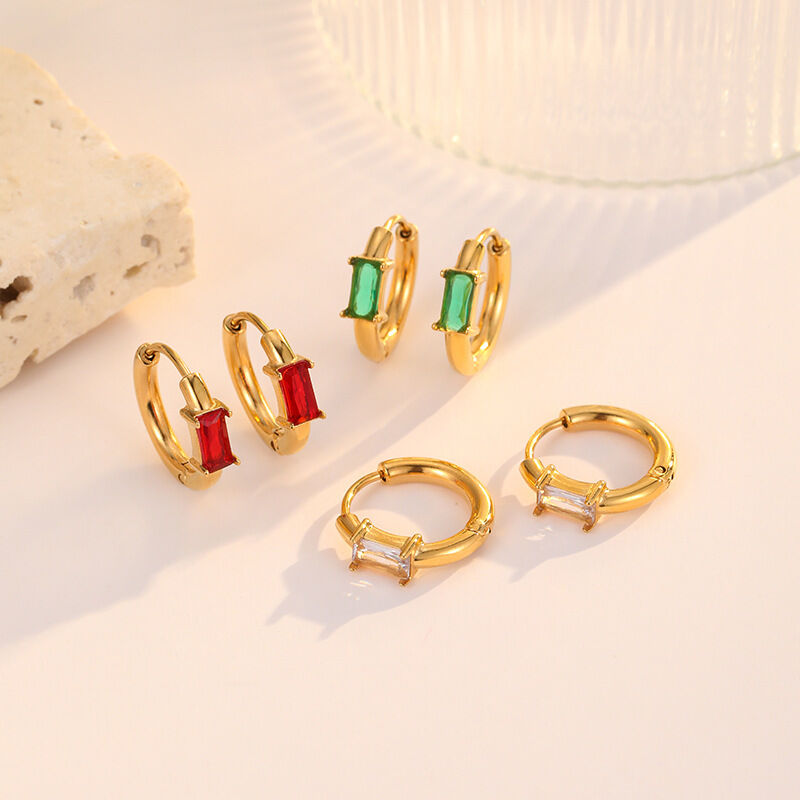 quality Wholesale PVD18K Gold Stainless Steel Women's Jewelry Earrings with Zircon Rectangle Simple Fashion Hoop Earrings factory
