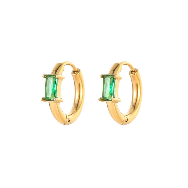 quality Wholesale PVD18K Gold Stainless Steel Women's Jewelry Earrings with Zircon Rectangle Simple Fashion Hoop Earrings factory
