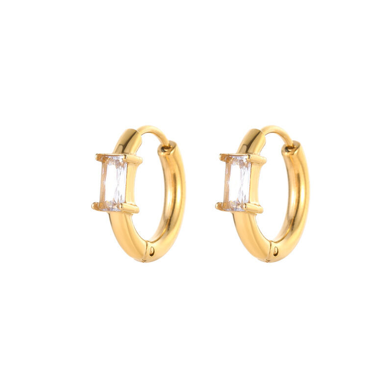 quality Wholesale PVD18K Gold Stainless Steel Women's Jewelry Earrings with Zircon Rectangle Simple Fashion Hoop Earrings factory