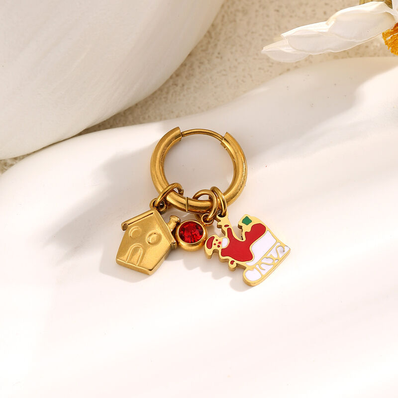 quality Stainless Steel 18K Gold Plated Christmas Series Design Hoop Earring Cute Santa Claus Christmas Tree Charms Jewelry Earrings factory