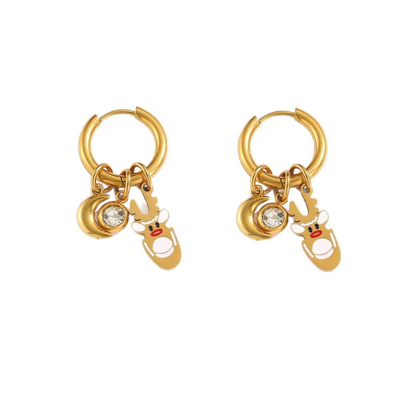 quality Stainless Steel 18K Gold Plated Christmas Series Design Hoop Earring Cute Santa Claus Christmas Tree Charms Jewelry Earrings factory
