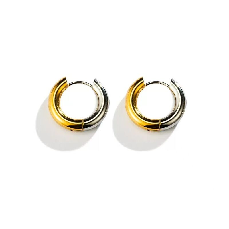 quality Stainless Steel Two Tone Electroplated Smooth Coil Round Earrings Available in Various Sizes Unisex Jewelry Hoop Earring factory