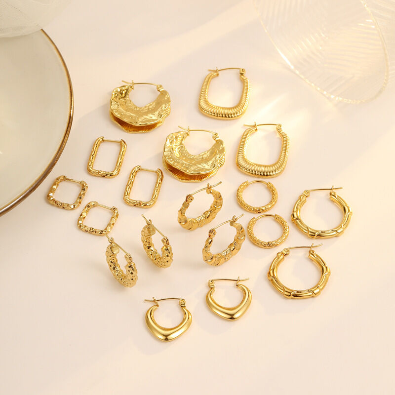 quality 18K Vacuum Gold-Plated Fashion Stainless Steel Round Earring Female Geometric Earrings factory