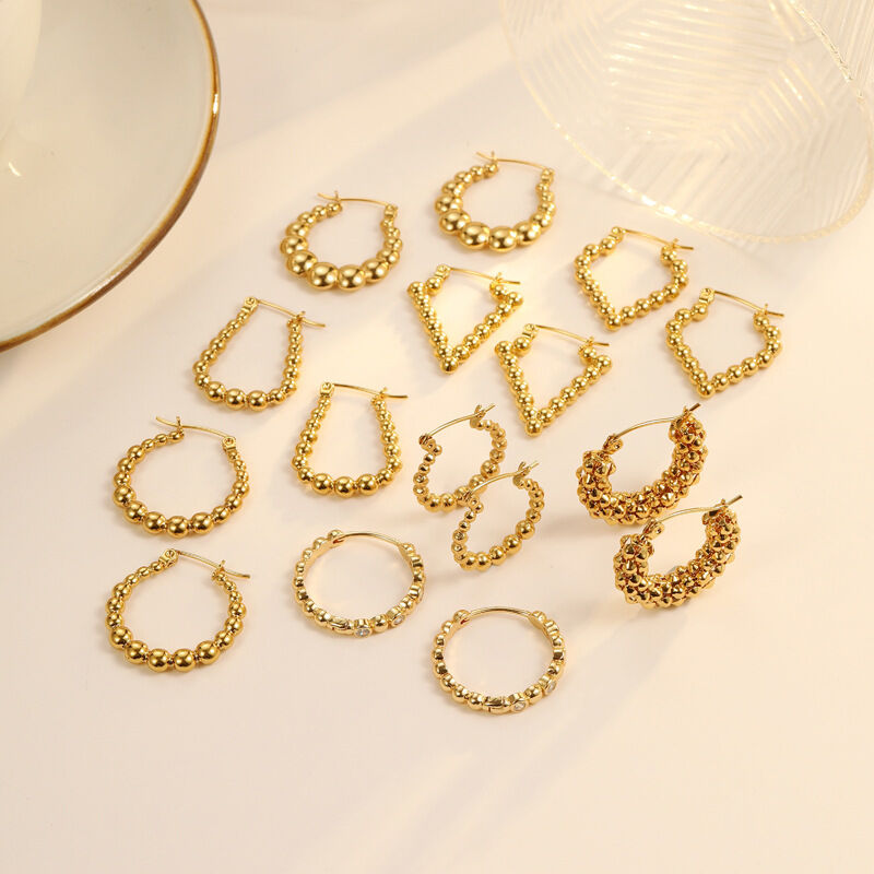 quality 18K Vacuum Gold-Plated Fashion Stainless Steel Round Earring Female Geometric Earrings factory