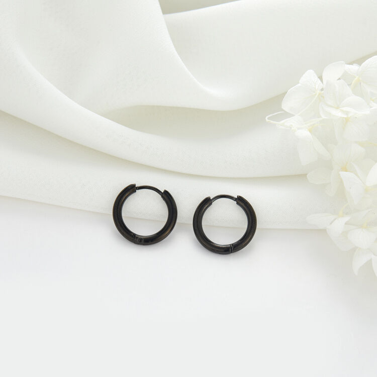 quality 16mm Gun Black Plated Huggie Wholesale Stainless Steel Huggie Hoop Earrings factory