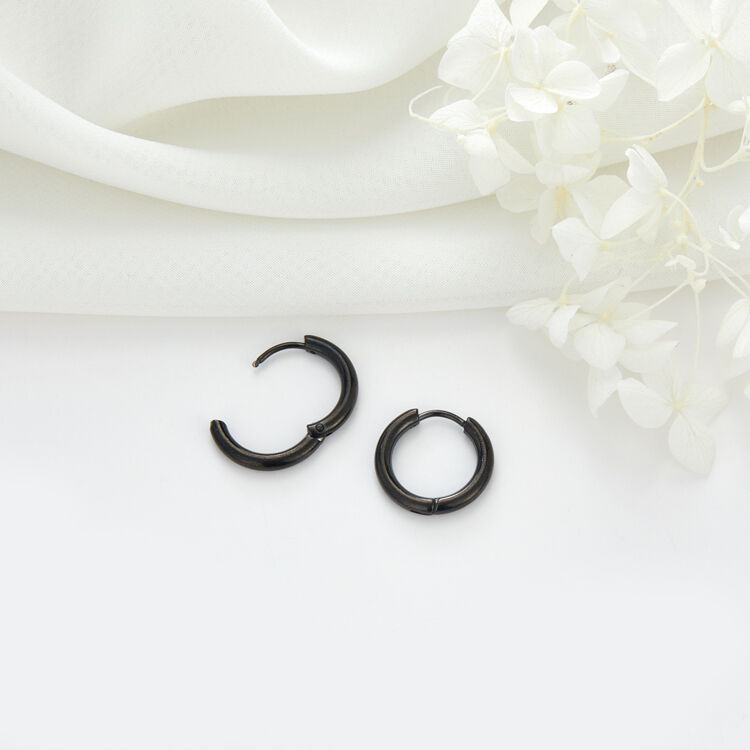 quality 16mm Gun Black Plated Huggie Wholesale Stainless Steel Huggie Hoop Earrings factory