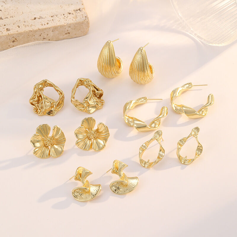 quality Jiexing Fashion 18k Gold Plated Stainless Steel Earrings Petal C Shaped Irregular Folding Women's Earring Accessories factory