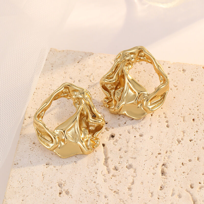 quality Jiexing Fashion 18k Gold Plated Stainless Steel Earrings Petal C Shaped Irregular Folding Women's Earring Accessories factory