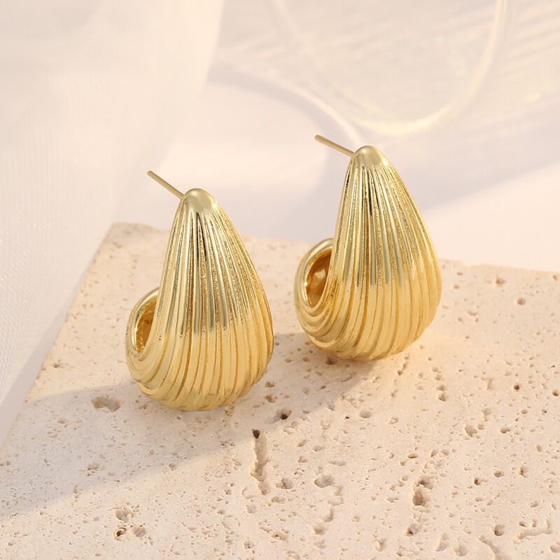 quality Jiexing Fashion 18k Gold Plated Stainless Steel Earrings Petal C Shaped Irregular Folding Women's Earring Accessories factory