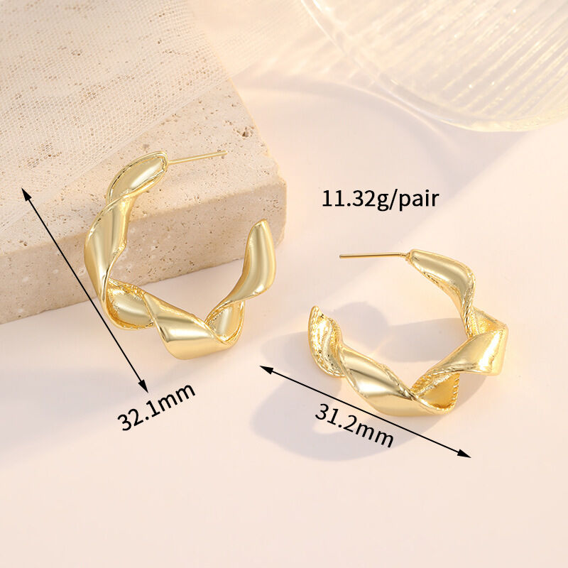 quality Jiexing Fashion 18k Gold Plated Stainless Steel Earrings Petal C Shaped Irregular Folding Women's Earring Accessories factory