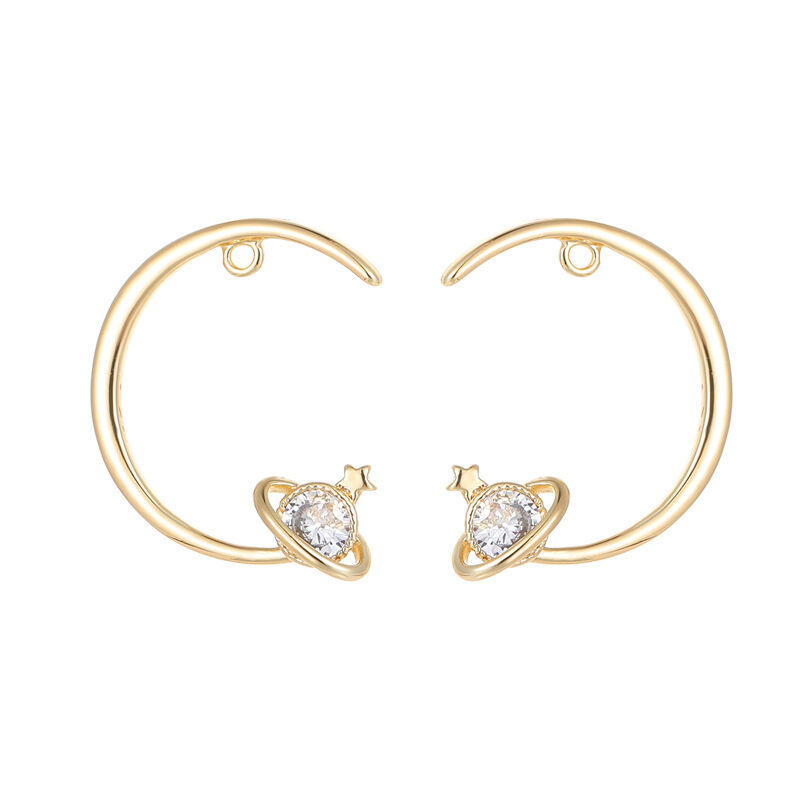 quality Diy 14K Gold Zircon Pearl Holder C Shaped Circular Semi Circular Saturn Studs Silver Needle Semi Finished Earrings Accessories factory