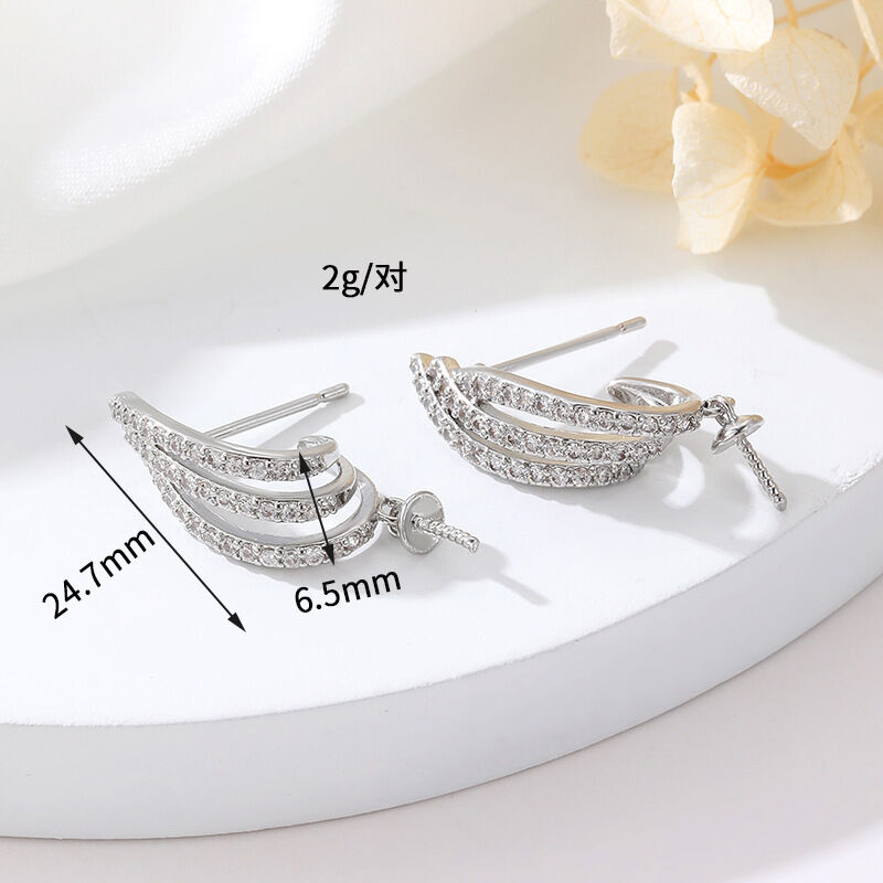 quality Diy 14K Gold Zircon Pearl Holder C Shaped Circular Semi Circular Saturn Studs Silver Needle Semi Finished Earrings Accessories factory