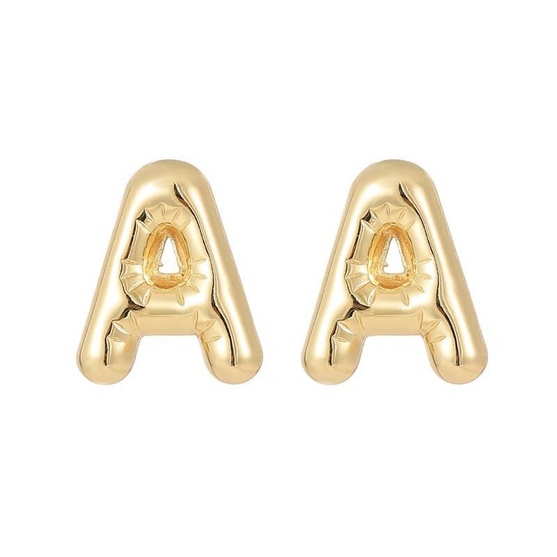 quality Jiexing Hot Selling 14K Gold Plated 925 Silver Needles A-Z Studs Smooth Surface Bubbles 26 English Letter Earrings factory