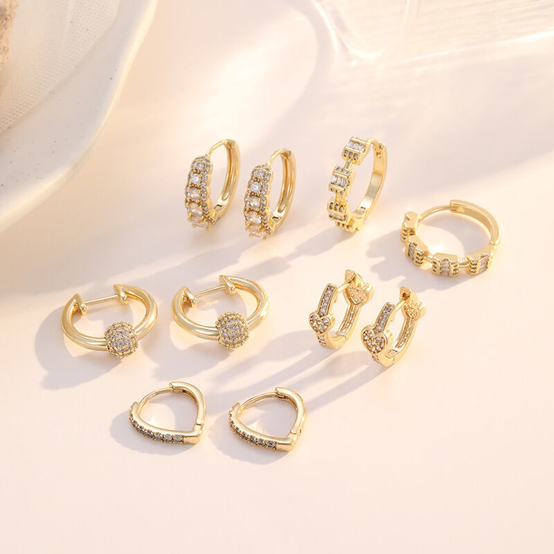 quality Jiexing Jewelry Brass Plated 14K Gold Zircon Earrings Heart Fashion Women's Bead Hoop Earring factory