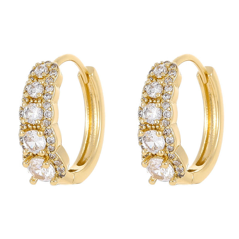 quality Jiexing Jewelry Brass Plated 14K Gold Zircon Earrings Heart Fashion Women's Bead Hoop Earring factory