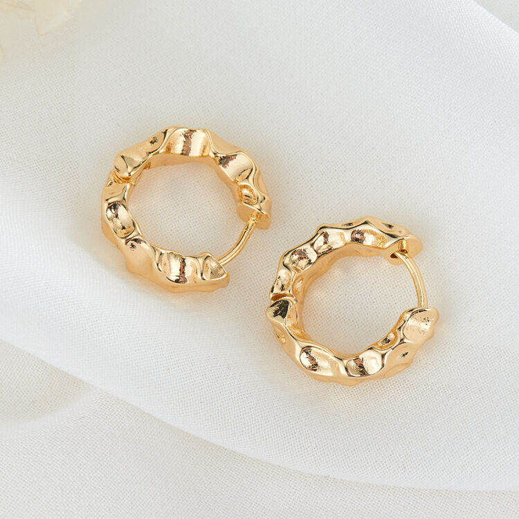 quality Fashion Brass 14K Gold Plated Irregular Wavy Surface Geometric Round Women's Jewelry Earrings factory