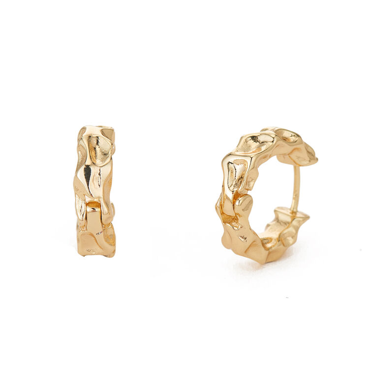 quality Fashion Brass 14K Gold Plated Irregular Wavy Surface Geometric Round Women's Jewelry Earrings factory