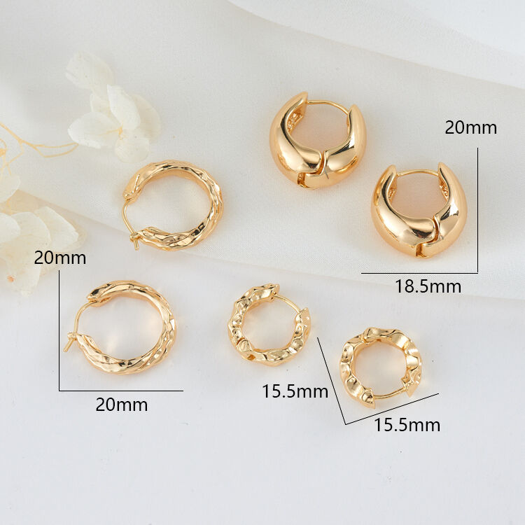 quality Fashion Brass 14K Gold Plated Irregular Wavy Surface Geometric Round Women's Jewelry Earrings factory
