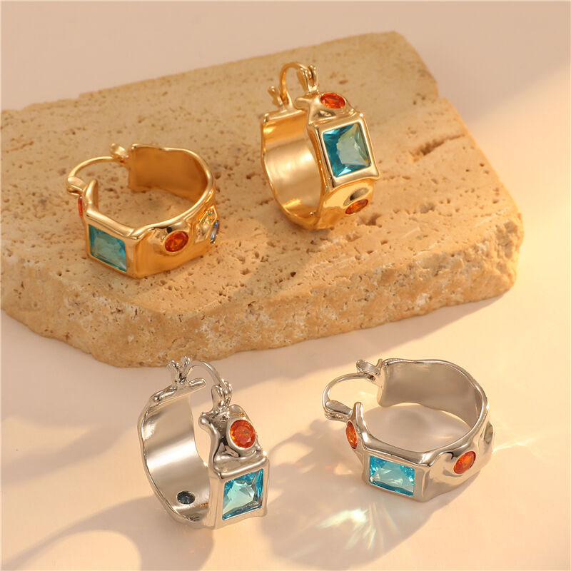quality Wholesale French Retro Palace Folds Brass Gold Plated Inlaid Colorful Zircon Earrings Ear Buckles Earring Hook factory