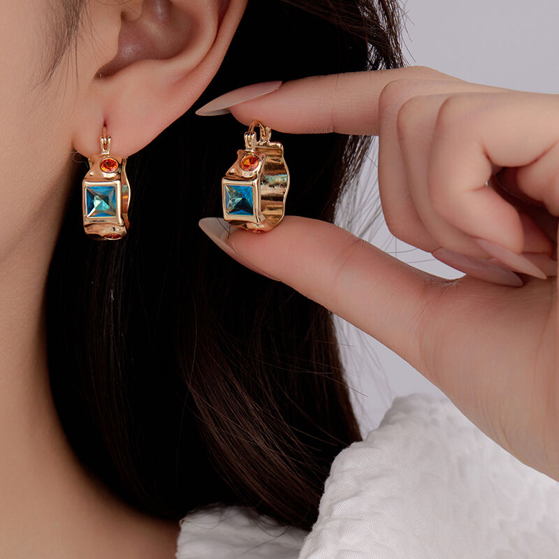 quality Wholesale French Retro Palace Folds Brass Gold Plated Inlaid Colorful Zircon Earrings Ear Buckles Earring Hook factory