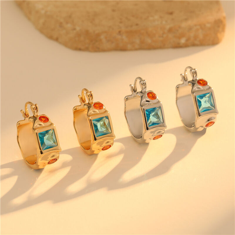 quality Wholesale French Retro Palace Folds Brass Gold Plated Inlaid Colorful Zircon Earrings Ear Buckles Earring Hook factory