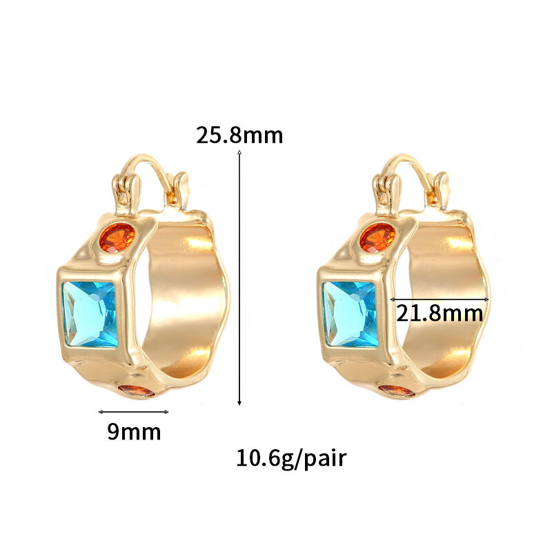 quality Wholesale French Retro Palace Folds Brass Gold Plated Inlaid Colorful Zircon Earrings Ear Buckles Earring Hook factory