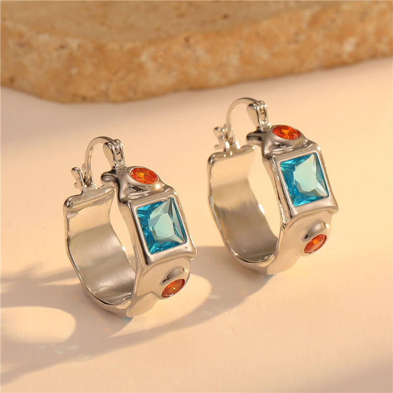 quality Wholesale French Retro Palace Folds Brass Gold Plated Inlaid Colorful Zircon Earrings Ear Buckles Earring Hook factory