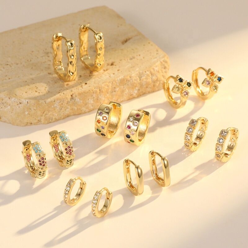 quality Fashionable Gold-plated Designer Earrings Hypoallergenic Silver Pin Geometric Zircon Earrings for Women Zircon Hoop Earrings factory