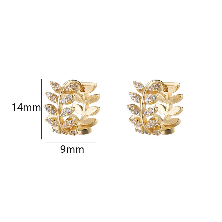 quality New Design Leaf Shape 14K Gold Plated Micro Pave Zircon Hoop Earrings factory