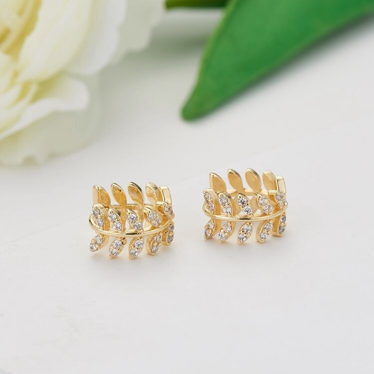 quality New Design Leaf Shape 14K Gold Plated Micro Pave Zircon Hoop Earrings factory