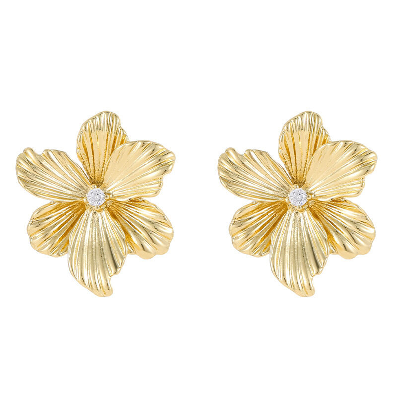 quality Wholesale 14K Gold Flower Women's Earrings Heart Shaped Irregular Tassel Chain Pleated Fashion Jewelry Studs Earring factory