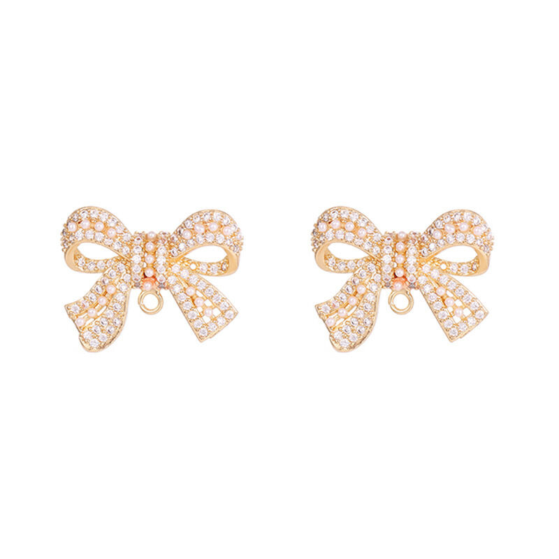 quality Factory Wholesale Fashion 14K Gold Zircon Pearl Women's Bow Tassel Pendant Studs Earrings DIY Earring Accessories factory