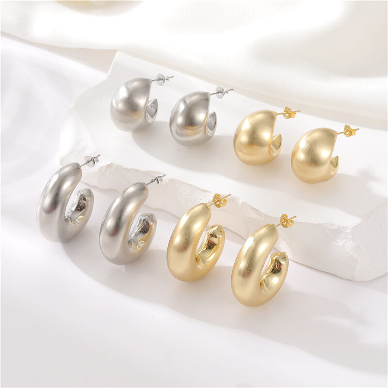 quality Wholesale Fashion Brushed Hollow Women's Earring Crescent Shaped Earrings 14K Gold Plated C-ring Hollow Studs factory