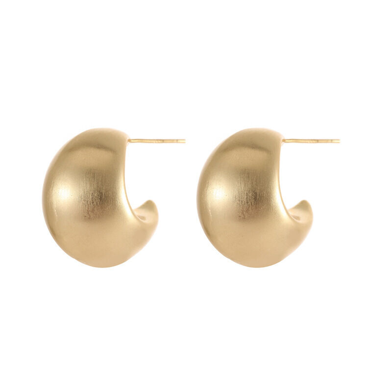 quality Wholesale Fashion Brushed Hollow Women's Earring Crescent Shaped Earrings 14K Gold Plated C-ring Hollow Studs factory